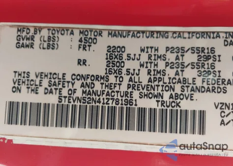 2001 Toyota Tacoma S-Runner z USA, uszkodzony, nr VIN 5TEVN52N41Z781961